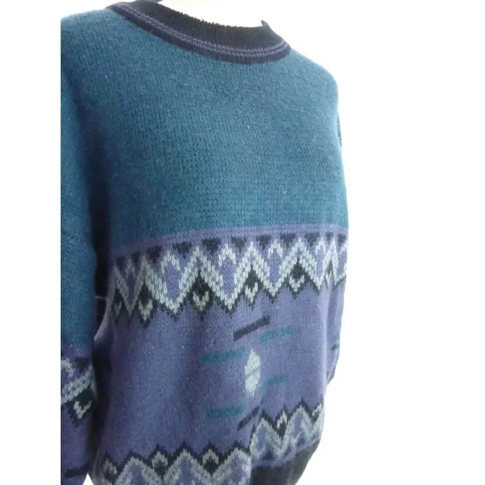 Anchor Blue Mens XL Vintage Wool Blend Knit Sweater Blue Black Grandpacore